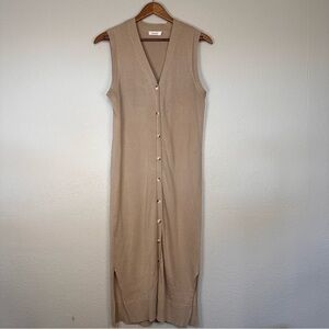 Mod Ref Classy Cardigan Sleeveless Tan Button-Down Dress with Slits Size M
